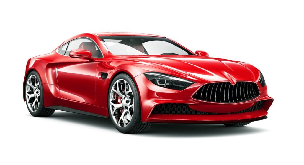 Red sports coupe car on white background