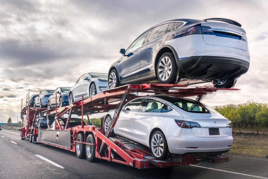 Car loaded onto a carrier